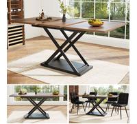 Table extensible - SOGEU - Extensible téléscopique - 120-160 x 80 cm - Plateau noyer - Pieds métal noirs croisés