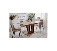 Table extensible - SORIA - Rectangulaire - 10 personnes - 160/200 x 76 x 90 cm - Noir / Chene artisan
