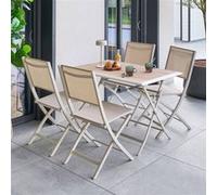 Table extérieure pliante 4 places Azua verre effet bois épeautre argile Hespéride