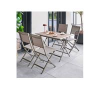 Table extérieure pliante 4 places Azua verre effet bois truffe café Hespéride