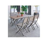 Table extérieure pliante 6 places Azua verre effet bois truffe café Hespéride
