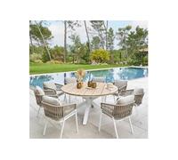Hespéride Table de jardin Oriengo ronde 8 places Alu/Acacia Blanc