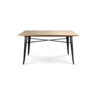 Kosmi Table Factory 140 x 80 cm en métal Noir Mat et Plateau en Bois Clair