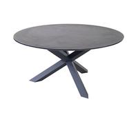 PROLOISIRS Table fixe - ROTONDA - Aluminium époxy graphite - Plateau verre trempé 3D print look pierre - 150 cm Graphite