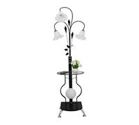 Table Floor Modern Metal/Glass LED Side Table and Floor, Living Room Floor with Hardware Sofa Feet, Floor for Bedroom, Living Room Or Office Standing (White) Desk
