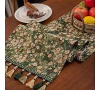 Table florale moderne pour chemin de table avec pompons, motif jacquard de luxe pour salle à manger printemps-été, vert (33-180)