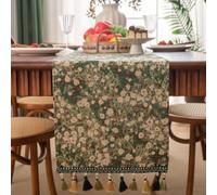 Table florale moderne pour chemin de table avec pompons, motif jacquard de luxe pour salle à manger printemps-été, vert (33-120)