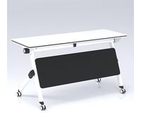 Table flottante pliante autoportante, table de conférence pliante carrée avec roulettes silencieuses, bureau de séminaire blanc moderne avec design à coins arrondis, table de réunion mobile pliable