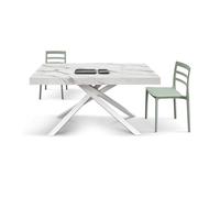 Table FORTE DEI MARMI en bois, finition blanc statuaire et base en métal blanc, extensible 160 x 90 cm - 240 x 90 cm