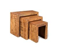 vidaXL Table gigogne en bois massif de manguier – style vintage marron – 3 pièces