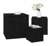 Table gigogne 3 pièces chêne noir bois multicouche | Ensemble modulaire pour salon, design peu encombrant, facile à ranger