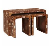 Table gigogne 3 unités, marron, 82 x 40 x 46 cm | Finition marron chaud, lignes minimalistes, utilisation intérieure, optimisation de l'espace, surface extensible