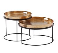 Table gigogne FineBuy en métal martelé - Set de 2 tables rondes - Noir et doré