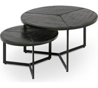 Table gigogne ronde en bois exotique massif, finition noire, collection LAVE.