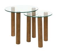 HOME DECO FACTORY - HD0554, Table Gigogne Ronde en Verre Trempé - Design Moderne et Élégant - Optimisation de l'espace - Facile à Entretenir - 50x50 cm - Couleur Marron