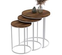 Table gigogne ronde PARIS lot de 3 bois foncé structure métal blanc table d’appoint salon moderne design