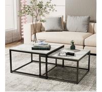 Table Gigogne Salon Marbre - Tables Basses Lot de 2 Carrées Moderne Bout de Canapé Design pour Café Hotêl - Blanc