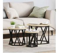 vidaXL Table d'appoint empilable 3 pcs Chêne Sonoma ronde en bois aggloméré – Moderne, gain de place