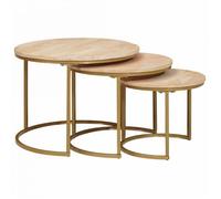 Table gigogne - VIDAXL - Ensemble 3 pcs - Bois de manguier massif - Cadre acier - Empilable arrondi