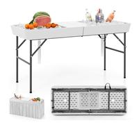 Table glacière pliante de 1,5 m avec double évier, jupe assortie et tuyau de vidange, portable, pour le camping, les fêtes, les pique-niques et les mariages