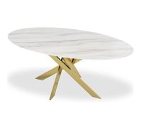 Table Greenwich Verre effet marbre Blanc et pieds Or