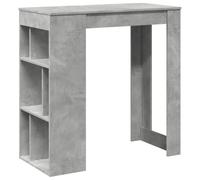 Table haute bar avec étagères en bois gris béton 102 x 50 x 103,5 cm | Six compartiments, surface résistante à l'humidité, fixation murale incluse, convient pour cuisine, salle à manger