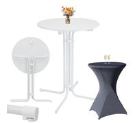 Table Haute Bistrot Ronde TRUTZHOLM Acier Blanc Ø 80 cm, Housse Beige