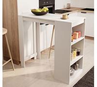 Table haute de bar | 110 x 103 x 50 cm | Couleur Blanc mat | Table de cuisine avec 3 étagères | Modèle Kyra