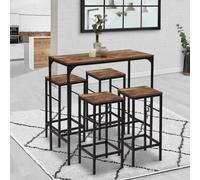 Table Haute De Bar Dayton 100 Cm Et 4 Tabourets Bois Foncé Effet Vieilli Et Noir Design Industriel