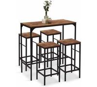 Table haute de bar DAYTON 100 cm et 4 tabourets bois foncé effet vieilli et noir design industriel Beige G