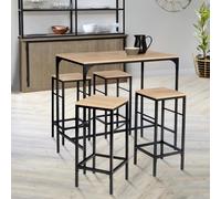 IDMarket - Ensemble Table Haute de Bar Detroit 100 cm et 4 tabourets Bois et métal Noir Design Industriel