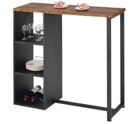 Table haute de bar mange-debout avec comptoir 3 étagères en métal noir et MDF