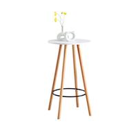 Table haute de bar Mijas - CLP - Plateau rond - Pieds en Bois - Repose-pieds en Métal - Blanc