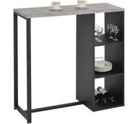 Table haute de bar PIAVA mange-debout comptoir avec 3 étagères dont 1 porte-bouteilles, en métal laqué noir et MDF décor béton Gris G