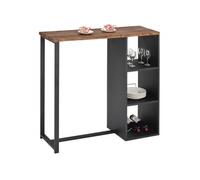 Table haute de bar PIAVA mange-debout comptoir avec 3 étagères dont 1 porte-bouteilles, en métal noir et MDF décor chêne sauvage