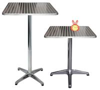 Table Haute de Bistrot en Aluminium INOX - Carrée, Petite Table de Bar/Pub en Métal - Mange-Debout pour 4 Personnes - 60*60*70/110cm