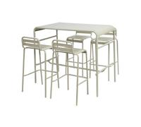 Table haute de jardin acier + 4 assises AMELIA beige. 4 chaises hautes en acier. 120 x 70cm x 95cm