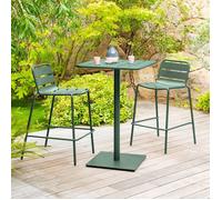 Table haute de jardin ""Phuket"" vert olive 2 places en acier traité époxy - Hespéride