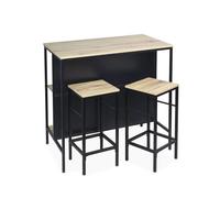 Table haute décor bois et métal avec 2 étagéres 2 tabourets Loft
