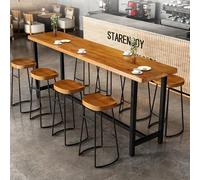 Table haute industrielle en bois massif pour intérieur et extérieur, plateau en pin rustique avec base en métal, parfaite pour balcon ou terrasse