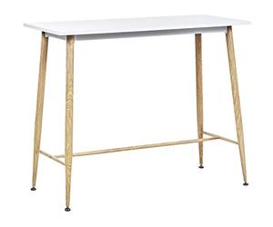 Table Haute Mange Debout Rectangulaire 90x50 cm Blanche avec Pieds en Métal Effet Bois Idéale pour Petite Cuisine Moderne et Scandinave Beliani
