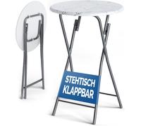 CASARIA® Table haute pliante blanche aspect marbre Table de bar Ø 60cm Mange-debout rond Table de bistrot jardin