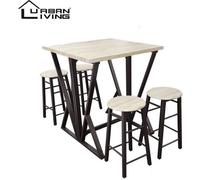 Table haute pliable avec 4 tabourets bois ensemble Dock - DOMINO - Carré - Industriel - Loft - Noir - 89 cm