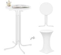 Table Haute Pliante - WOLTU Table bar Ronde - Nappe incluse - Cadre métal - Blanc 70x70x110cm