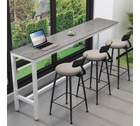 Table Haute Rectangulaire de Style Industriel avec Repose-Pieds et Plateau en Pierre, Idéale pour la Maison, Le Studio ou Le Bureau(Gray,120cm/47.2in)