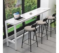 Table Haute Rectangulaire de Style Industriel avec Repose-Pieds et Plateau en Pierre, Idéale pour la Maison, Le Studio ou Le Bureau(White,200cm/78.7in)