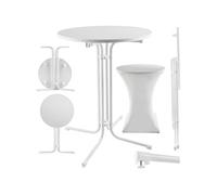 Table haute ronde avec housse de table blanc