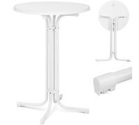 Table haute ronde et pliable, diamètre 80 cm, hauteur 110 cm, blanche