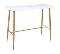 Table Haute Table de Bar Blanche avec Pieds en Acier Effet Bois 120 x 60 cm - Atmosphera