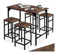 Table haute - TECTAKE - Ensemble de bar EDINBURGH au style industiel en bois en acier avec table et 4 tabourets - Bois foncé